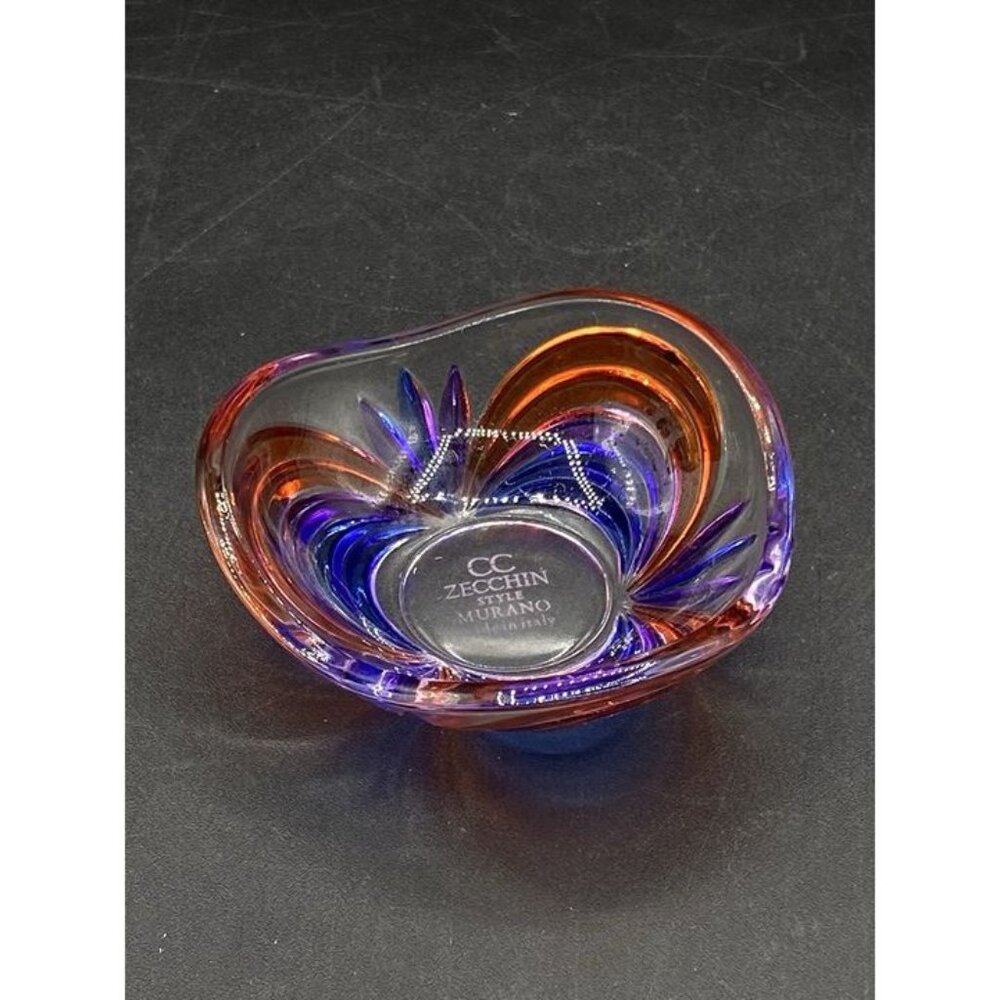 Murano Art Glass CC Zecchin Rainbow Venetian Trinket Dish 3.25” Signed
